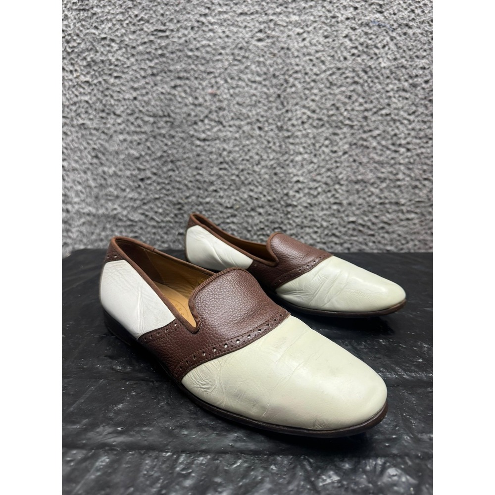 Stubbs & Wootton Genuine Leather Slip-On Loafers White Brown Womens Size 10.5 US